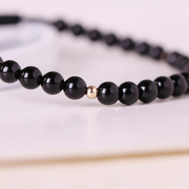 Buddha Stones Small Black Obsidian Beads Fulfillment Rope Bracelet Bracelet BS 12