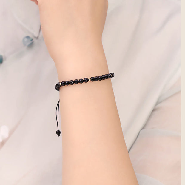 FREE Today: Fulfillment Strength Small Black Obsidian Beads Rope Bracelet