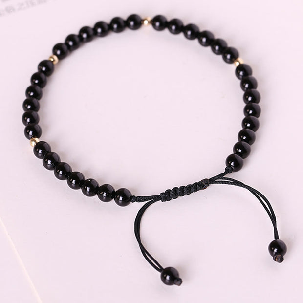 Buddha Stones Small Black Obsidian Beads Fulfillment Rope Bracelet Bracelet BS 11