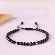 Buddha Stones Small Black Obsidian Beads Fulfillment Rope Bracelet Bracelet BS 4mm Black Obsidian(Wrist Circumference: 14-17cm)