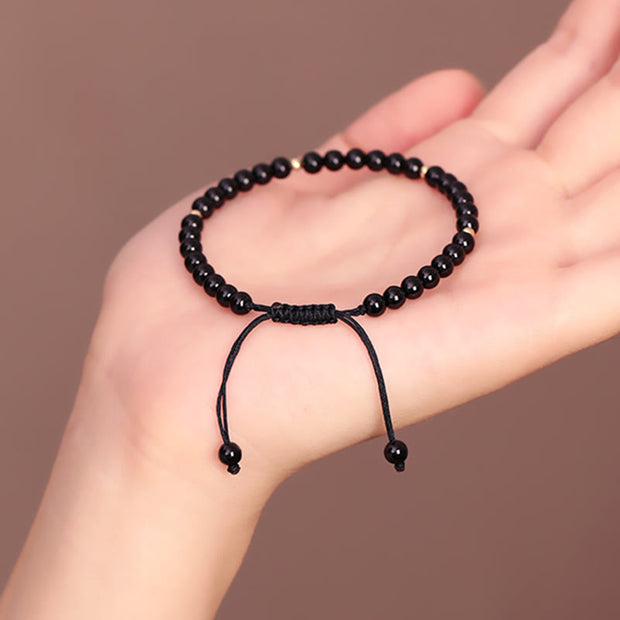 FREE Today: Fulfillment Strength Small Black Obsidian Beads Rope Bracelet