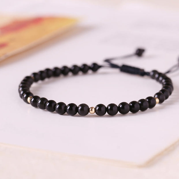 Buddha Stones Small Black Obsidian Beads Fulfillment Rope Bracelet Bracelet BS 10