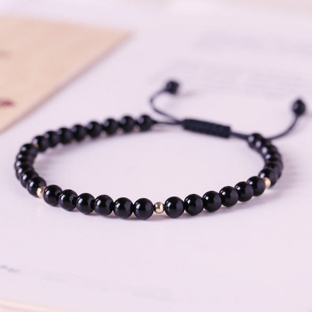 Buddha Stones Small Black Obsidian Beads Fulfillment Rope Bracelet Bracelet BS 3