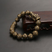 Buddha Stones Pi Xiu Carrying Fu Character Six True Words 'om Mani Padme Hum' Copper Beads Wealth Bracelet Bangle