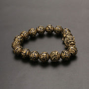 Buddha Stones Pi Xiu Carrying Fu Character Six True Words 'om Mani Padme Hum' Copper Beads Wealth Bracelet Bangle