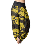 Buddha Stones Casual Dragon Pattern Women's Elastic Waist Harem Pants