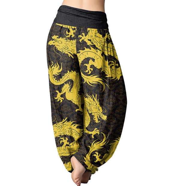 Buddha Stones Casual Dragon Pattern Women's Elastic Waist Harem Pants