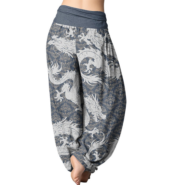 Buddha Stones Casual Dragon Pattern Women's Elastic Waist Harem Pants