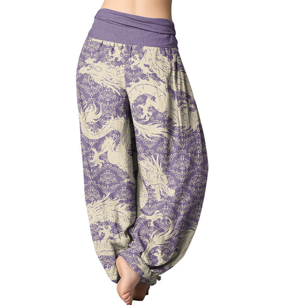 Buddha Stones Casual Dragon Pattern Women's Elastic Waist Harem Pants