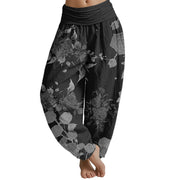 Buddha Stones Blooming Budding Flowers Pattern Women's Elastic Waist Harem Pants