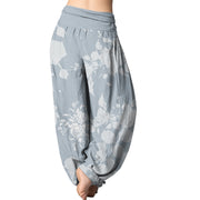 Buddha Stones Blooming Budding Flowers Pattern Women's Elastic Waist Harem Pants