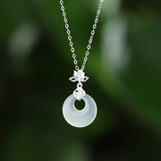 Buddha Stones Chalcedony 925 Sterling Silver Lotus Flower Fu Character Peace Buckle Positive Necklace Pendant