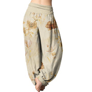 Buddha Stones Blooming Varying Flower Pattern Women's Elastic Waist Harem Pants