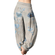 Buddha Stones Blooming Varying Flower Pattern Women's Elastic Waist Harem Pants