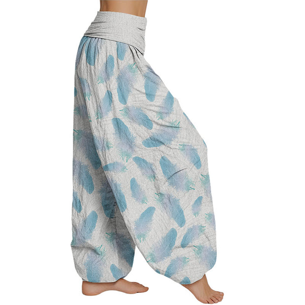 Buddha Stones  Casual Feathers Pattern Women's Elastic Waist Harem Pants