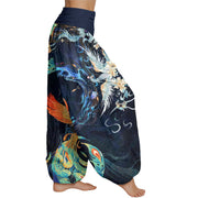 Buddha Stones Phoenix Flower Pattern Women's Elastic Waist Harem Pants