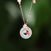 Buddha Stones Chalcedony Pink Crystal 925 Sterling Silver Flowers Koi Fish Peace Buckle Positive Necklace Pendant Necklaces & Pendants BS Chalcedony 925 Sterling Silver