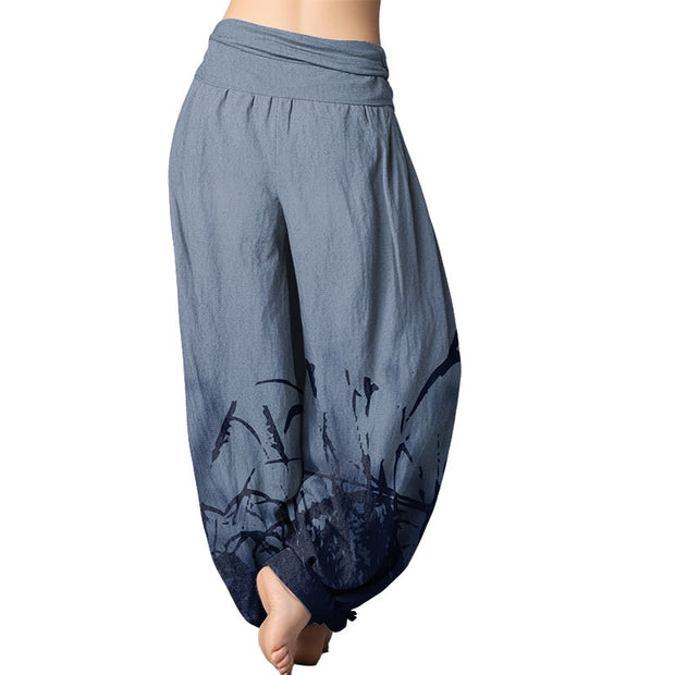 Buddha Stones Wild Grass Pattern Women's Elastic Waist Harem Pants