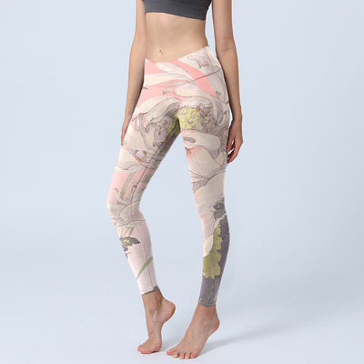 Buddha Stones Withered White Lotus Print Gym Leggings Women's Yoga Pants - Pink - US18，UK/AU22，EU50 (4XL) - image 1