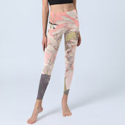 Buddha Stones Withered White Lotus Print Gym Leggings Women's Yoga Pants