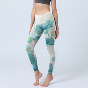 Buddha Stones Blooming  White Pink Lotus Leaves Print Gym Leggings Women's Yoga Pants