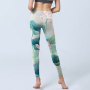Buddha Stones Blooming  White Pink Lotus Leaves Print Gym Leggings Women's Yoga Pants - image 7