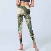 Buddha Stones Lotus Bamboo Leaves Print Gym Leggings Women's Yoga Pants