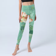 Buddha Stones Lotus Leaves Seed Pods Print Gym Leggings Women's Yoga Pants