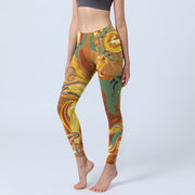 Buddha Stones Golden Auspicious Cloud Waves Print Gym Leggings Women's Yoga Pants - Gold - US18，UK/AU22，EU50 (4XL) - image 1