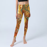 Buddha Stones Golden Auspicious Cloud Waves Print Gym Leggings Women's Yoga Pants - image 6