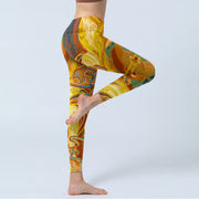 Buddha Stones Golden Auspicious Cloud Waves Print Gym Leggings Women's Yoga Pants - image 4