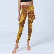 Buddha Stones Golden Dragon Flowers Print Gym Leggings Women's Yoga Pants - image 6