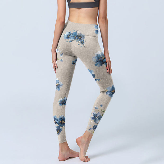 Buddha Stones Dark Blue Flower Gym Leggings Women's Yoga Pants - image 5