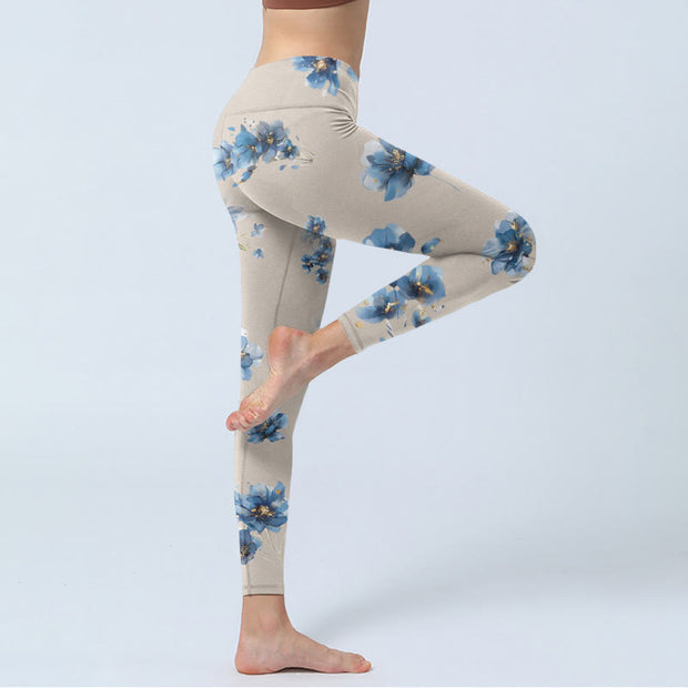 Buddha Stones Dark Blue Flower Gym Leggings Women's Yoga Pants - image 4