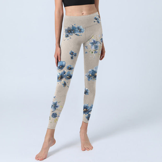 Buddha Stones Dark Blue Flower Gym Leggings Women's Yoga Pants - image 6