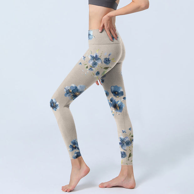 Buddha Stones Dark Blue Flower Gym Leggings Women's Yoga Pants - image 3