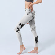 Buddha Stones Black White Rose Gym Leggings Women's Yoga Pants