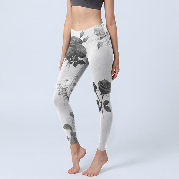 Buddha Stones Black White Rose Gym Leggings Women's Yoga Pants - White - US18，UK/AU22，EU50 (4XL) - image 1