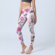 Buddha Stones Pink Chrysanthemum  Gym Leggings Women's Yoga Pants - Plum - US18，UK/AU22，EU50 (4XL) - image 1