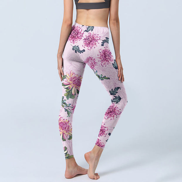 Buddha Stones Pink Chrysanthemum  Gym Leggings Women's Yoga Pants - image 5