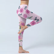 Buddha Stones Pink Chrysanthemum  Gym Leggings Women's Yoga Pants - image 4