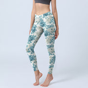 Buddha Stones Green White Flower Gym Leggings Women's Yoga Pants