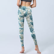 Buddha Stones Green White Flower Gym Leggings Women's Yoga Pants - image 7
