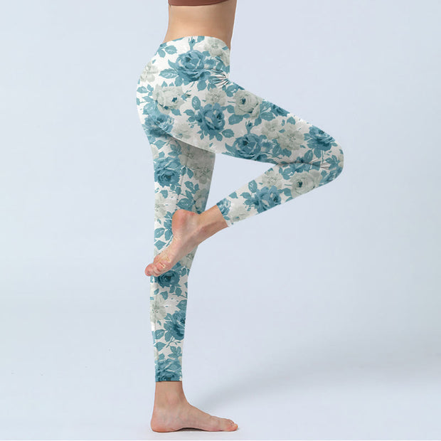 Buddha Stones Green White Flower Gym Leggings Women's Yoga Pants - image 4