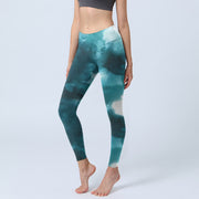 Buddha Stones Dark Green Cloud Gym Leggings Women's Yoga Pants - DarkCyan - US18，UK/AU22，EU50 (4XL) - image 1