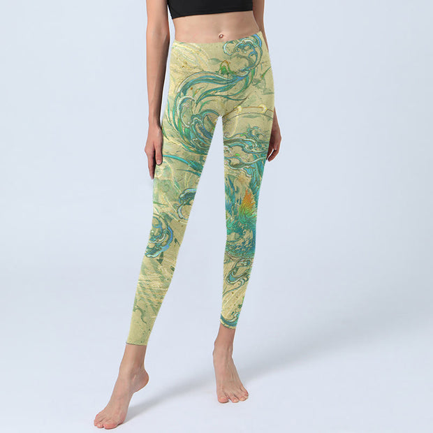 Buddha Stones Blue-green Phoenix Gym Leggings Women's Yoga Pants - image 6