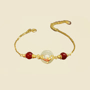 Buddha Stones Natural Hetian Jade 925 Sterling Silver Plated Gold Red Agate Beads Koi Fish Peace Buckle Luck Bracelet