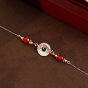 Buddha Stones Natural Hetian Jade 925 Sterling Silver Plated Gold Red Agate Beads Koi Fish Peace Buckle Luck Bracelet Bracelet BS Hetian Jade 925 Sterling Silver Plated Rose Gold Wrist Circumference: 14-17cm