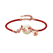 Buddha Stones Natural Hetian Jade Red String 925 Sterling Silver Plated Gold Koi Fish Lucky Bag Fu Character Peace Buckle Luck Bracelet Bracelet BS 2