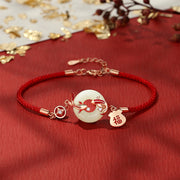 Buddha Stones Natural Hetian Jade Red String 925 Sterling Silver Plated Gold Koi Fish Lucky Bag Fu Character Peace Buckle Luck Bracelet Bracelet BS Hetian Jade 925 Sterling Silver Plated Rose Gold Wrist Circumference: 14-18cm